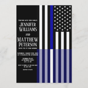 Thin Blue/White Line Flag Wedding Invitation
