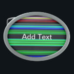 Thin Colourful Stripes - 1 Belt Buckle<br><div class="desc">Colourful stripes with black space background. Colours of red, yellow, green, blue and orange. Depending on the product, add or change the text. Change the image if you like too. Personalise these with your name or quote. Add a photo and have the the stripe design as a frame to that...</div>