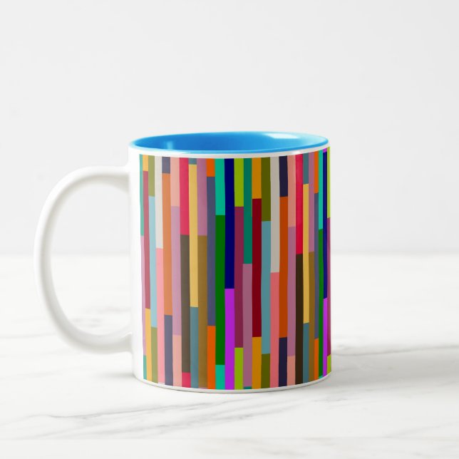 Thin Colourful Stripes  Two-Tone Coffee Mug (Left)