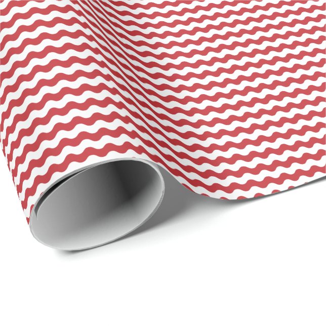 Thin Dark Red and White Waves Wrapping Paper (Roll Corner)