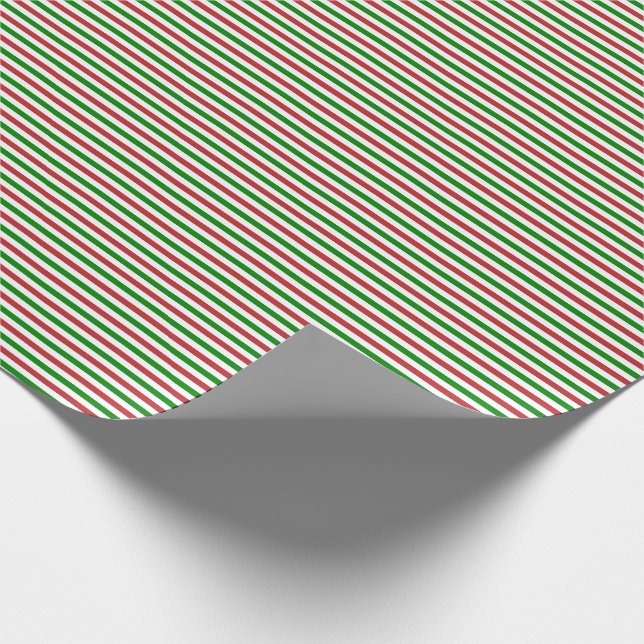 Thin Dark Red, Green and White Stripes Wrapping Paper (Corner)
