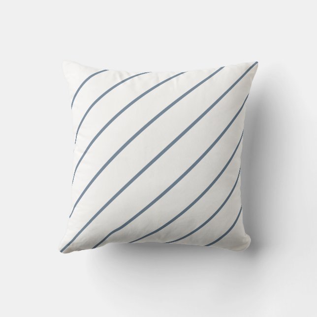 Thin Diagonal Muted Blue Lines Throw Pillow (Back)