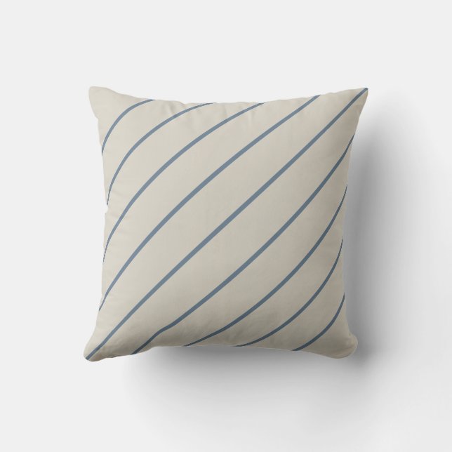Thin Diagonal Muted Blue Lines Throw Pillow (Back)