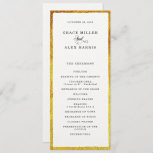 Thin faux gold border wedding program invitation