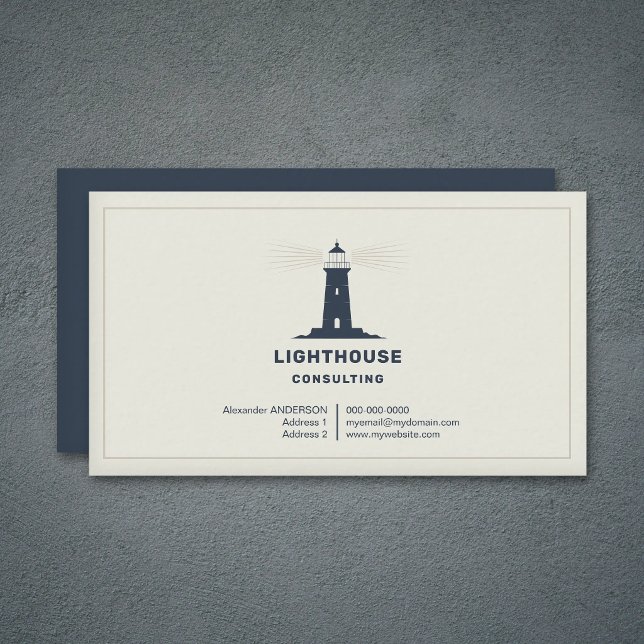 Thin Frame & Navy Blue Lighthouse Business Card (Thin Frame & Navy Blue Lighthouse Business Card)