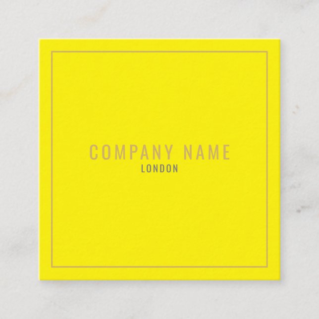 Thin gold border neon yellow square business card (Front)
