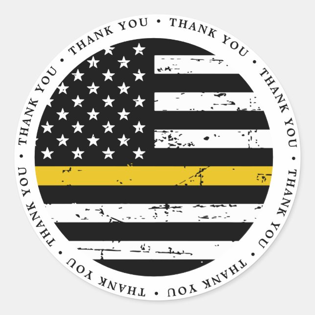 Thin Gold Line 911 Police Dispatcher Thank You Classic Round Sticker (Front)