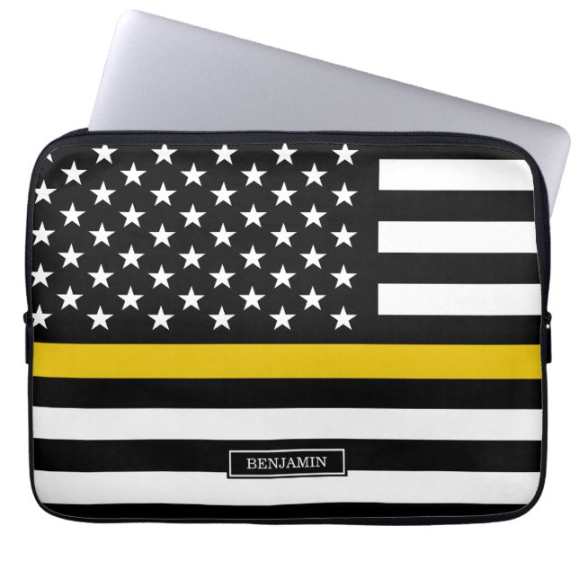 Thin Gold Line American Flag Dispatcher Laptop Sleeve (Front)