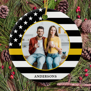 Thin Gold Line Custom Photo Dispatcher Christmas Ceramic Tree Decoration