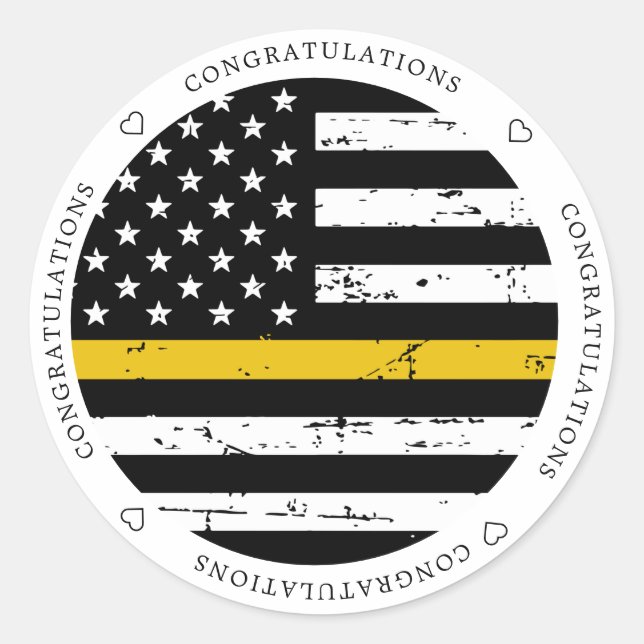 Thin Gold Line Flag 911 Dispatcher Congratulations Classic Round Sticker (Front)