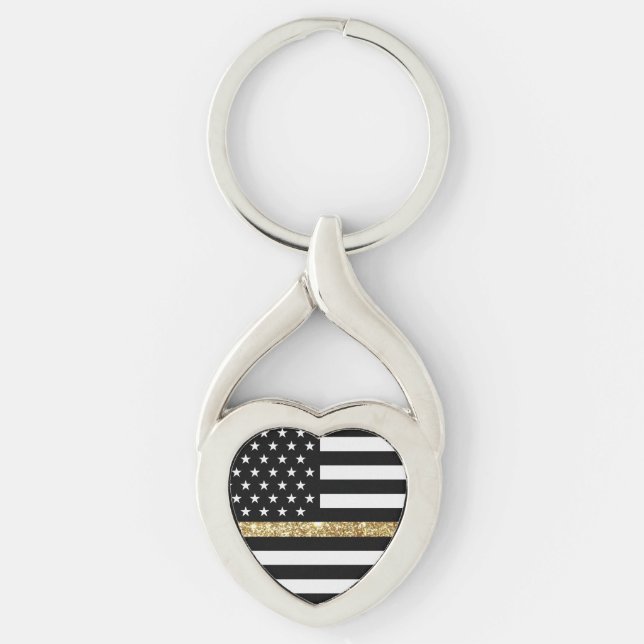 Thin Gold Line Glitter Flag Key Ring (Front)