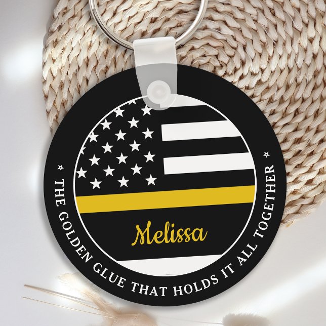 Thin Gold Line Golden Glue 911 Dispatcher Key Ring (Creator Uploaded)