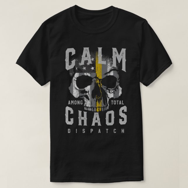 Thin Gold Line LEO Emergency Dispatcher Skull Amer T-Shirt (Design Front)