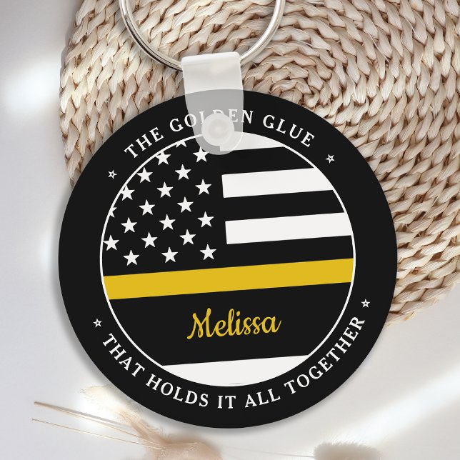 Thin Gold Line Personalised 911 Dispatcher  Key Ring (Creator Uploaded)