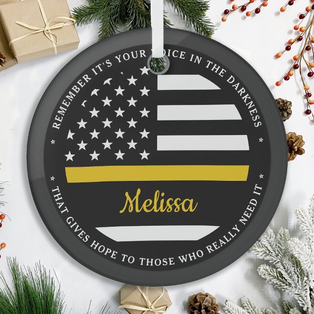 Thin Gold Line Personalised Flag 911 Dispatcher Glass Tree Decoration (Creator Uploaded)