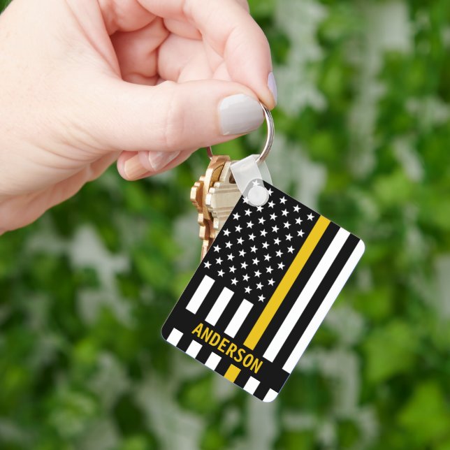 Thin Gold Line Personalised Name 911 Dispatcher Ke Key Ring (Hand)