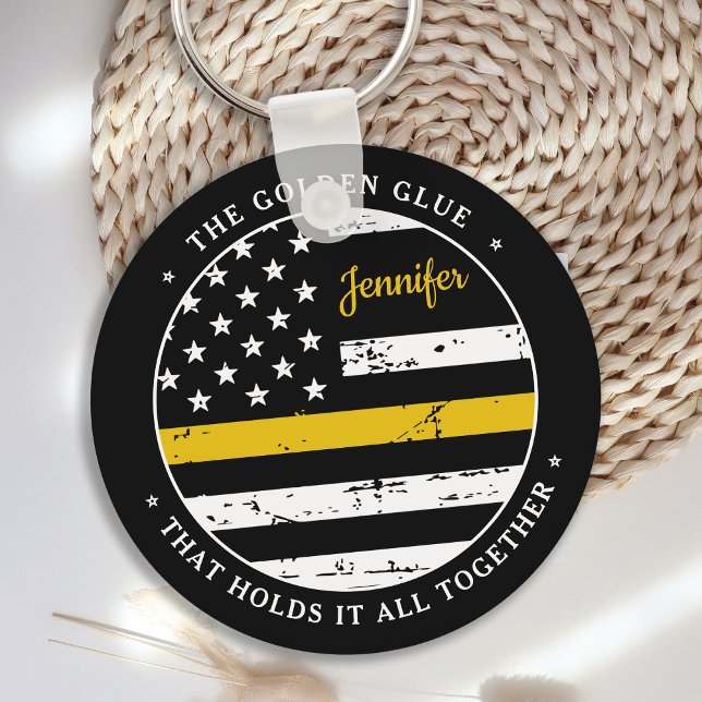 Thin Gold Line Personalized Dispatcher Keychain (Creator Uploaded)