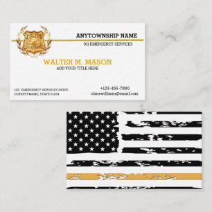 Thin Golden Line Police Flag Custom Business Card