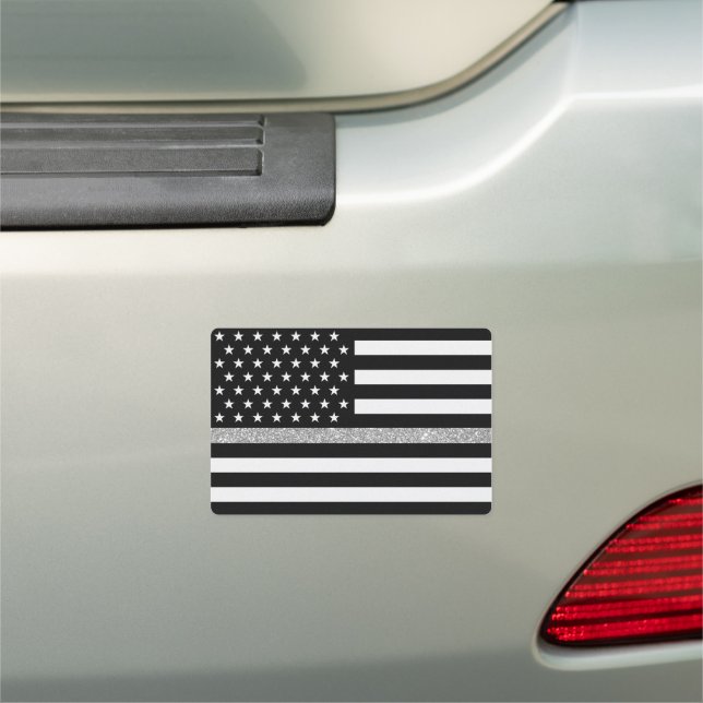 Thin Gray Line Glitter Flag Car Magnet (In Situ)