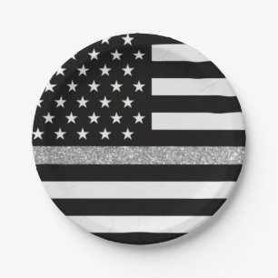Thin Gray Line Glitter Flag Paper Plate