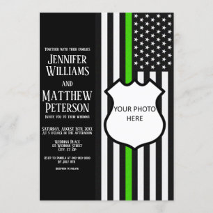 Thin Green Line Badge Photo Insert Invitation