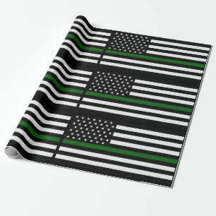 Thin Green Line Border Ptl/Park Rngr/Animal Cntl Wrapping Paper