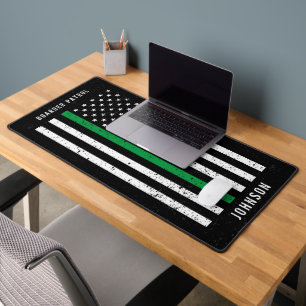 Thin Green Line Distressed American Flag Boarder Desk Mat
