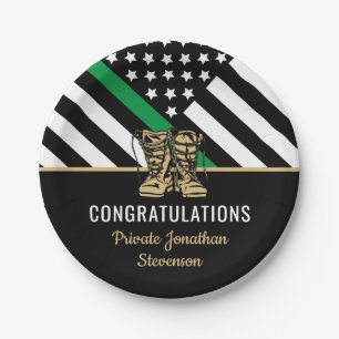 Thin Green Line Flag Army Military Graduation Paper Plate