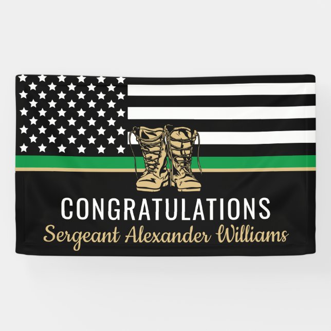 Thin Green Line Flag Army Military Retirement Banner (Horizontal)