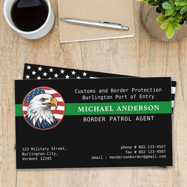 Thin Green Line Flag Custom Logo Border Patrol Business Card (Creator Uploaded)