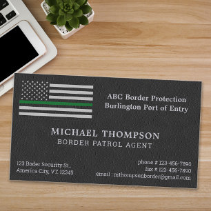 Thin Green Line Flag Faux Leather Border Agent Business Card