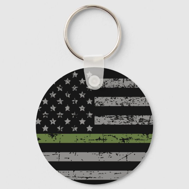 Thin Green Line Flag Military Support Key Ring (Front)