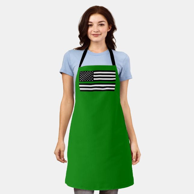 Thin Green Line Flag: Patriotic Military Veterans Apron (Worn)