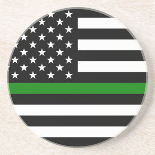 Thin Green Line Flag: Patriotic Military Veterans Coaster