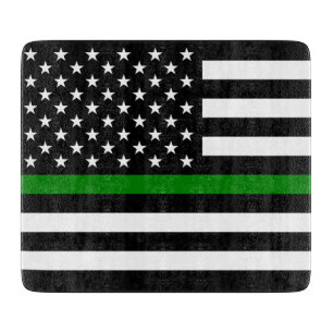 Thin Green Line Flag: Patriotic Military Veterans Cutting Board