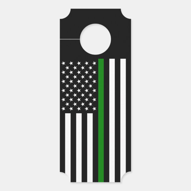 Thin Green Line Flag: Patriotic Military Veterans Door Hanger (Front)