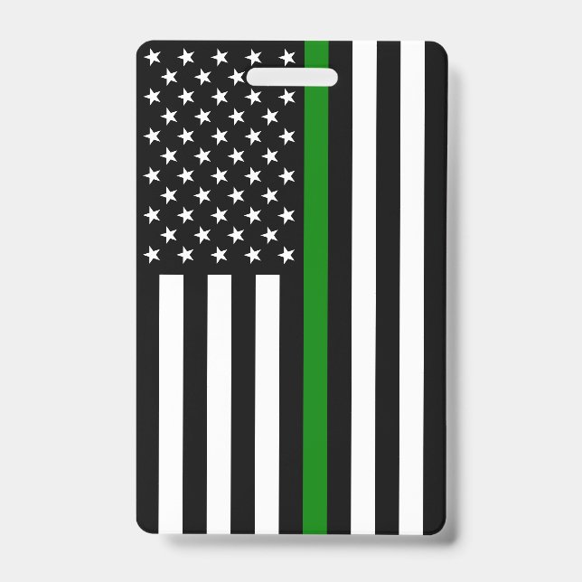 Thin Green Line Flag: Patriotic Military Veterans ID Badge (Front)