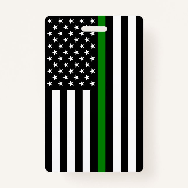 Thin Green Line Flag: Patriotic Military Veterans ID Badge (Front)
