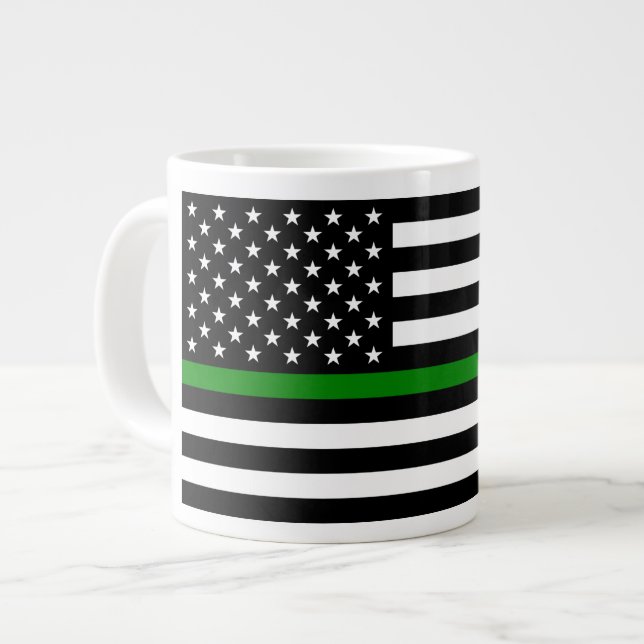 Thin Green Line Flag: Patriotic Military Veterans Large Coffee Mug (Front Left)