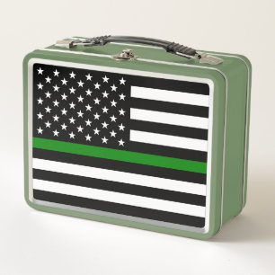 Thin Green Line Flag: Patriotic Military Veterans Metal Lunch Box