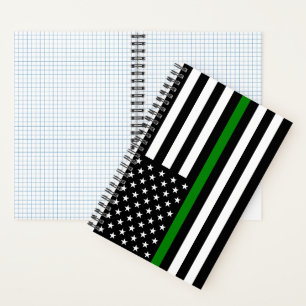 Thin Green Line Flag: Patriotic Military Veterans Notebook
