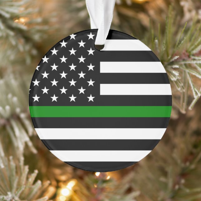 Thin Green Line Flag: Patriotic Military Veterans Ornament (Tree)