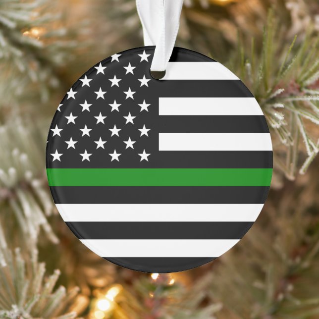 Thin Green Line Flag: Patriotic Military Veterans Ornament (Tree)