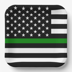 Thin Green Line Flag: Patriotic Military Veterans Paper Plate