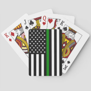 Thin Green Line Flag: Patriotic Military Veterans Playing Cards