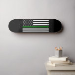 Thin Green Line Flag: Patriotic Military Veterans Skateboard<br><div class="desc">The Thin Green Line flag is a symbol of support for the United States military. The thin green line represents the men and women who serve in the armed forces, protecting the nation and its citizens. The flag is often displayed alongside the American flag as a way to show appreciation...</div>