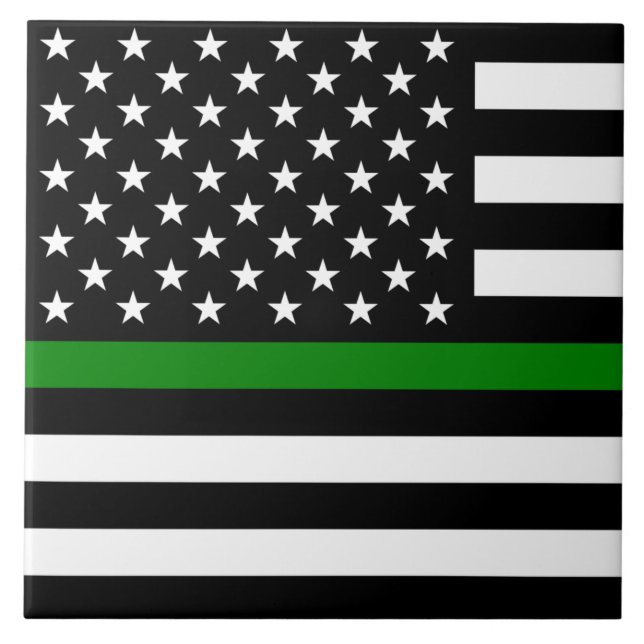 Thin Green Line Flag: Patriotic Military Veterans Tile (Front)