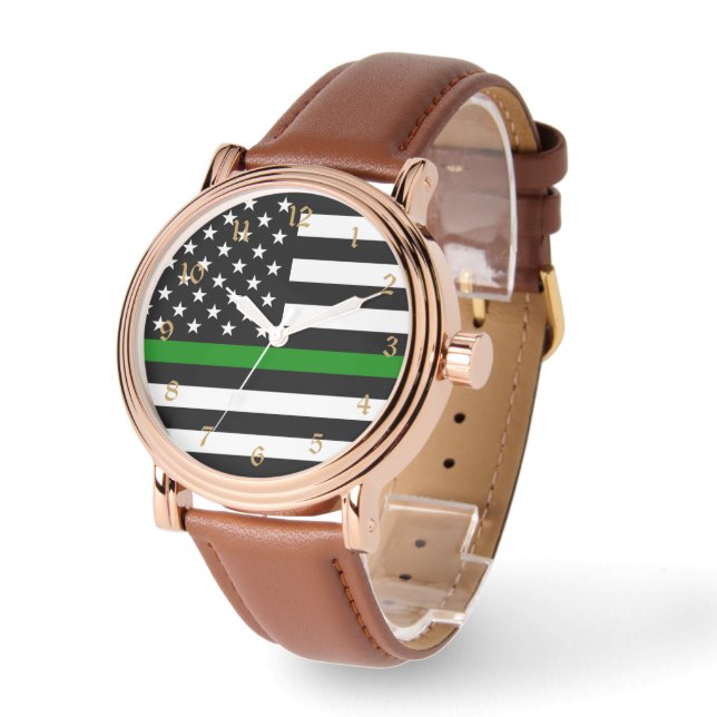 Thin Green Line Flag: Patriotic Military Veterans Watch (Angle)