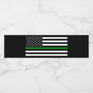 Thin Green Line Flag: Patriotic Military Veterans Water Bottle Label