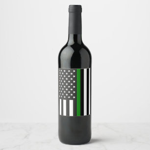 Thin Green Line Flag: Patriotic Military Veterans Wine Label